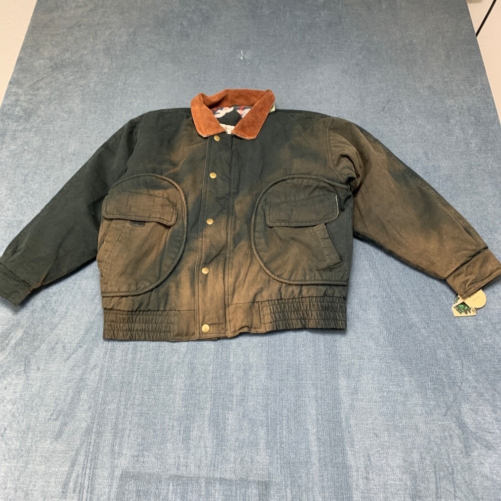 Vintage Backwoods Bomber Jacket Boys Medium Olive Green Outdoor Full Zip Snap